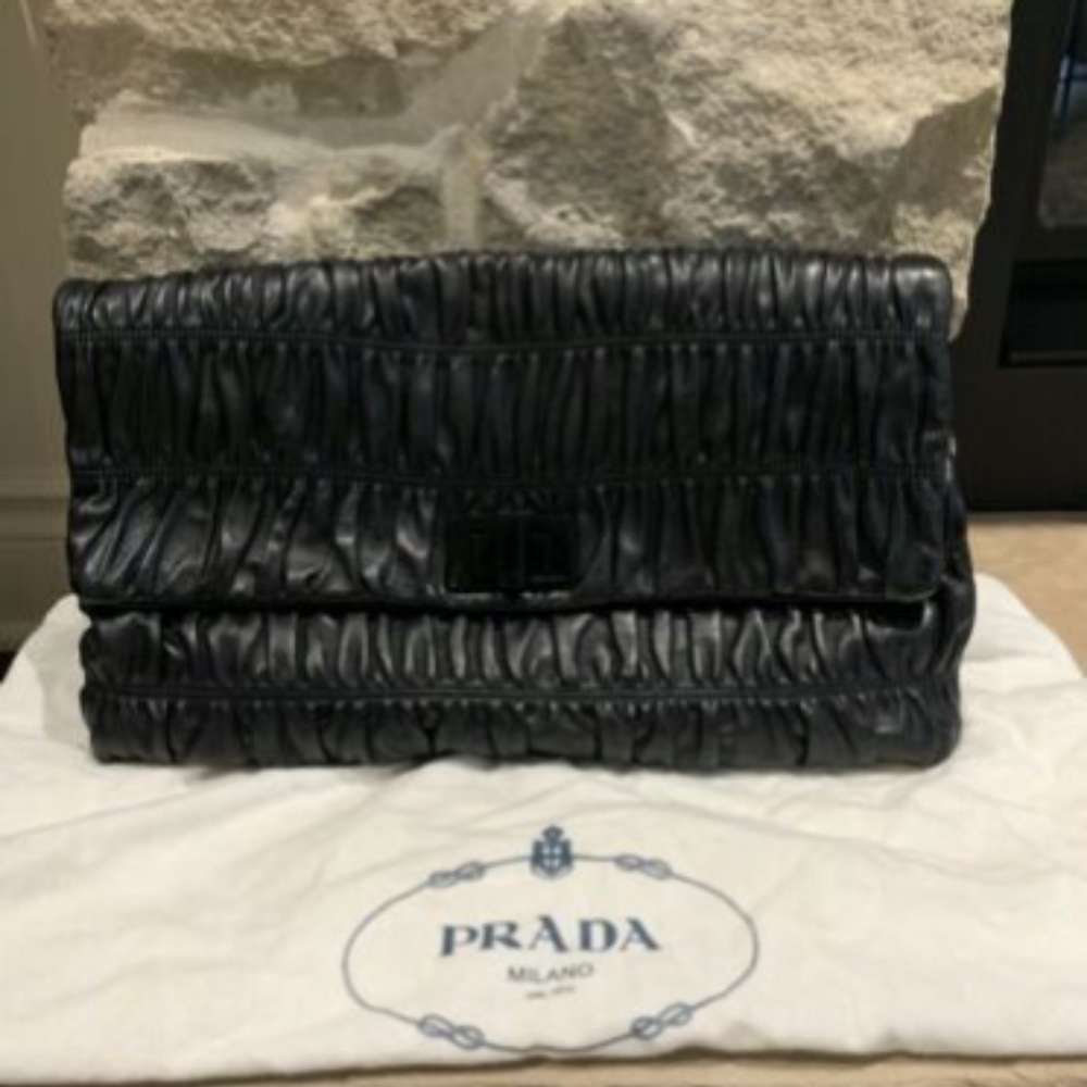 PRADA Black Leather Purse Large Clutch